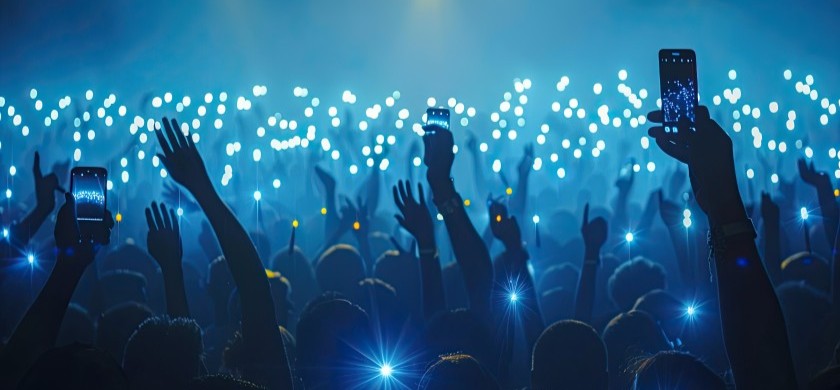 Concert guests at a sold-out venue connect to live event WiFi to use their phones during the show.